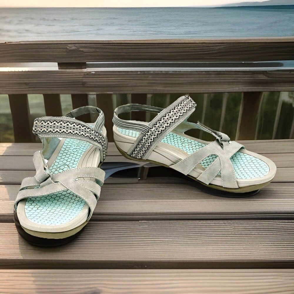 BareTraps Dalton Sandals Women Gray Blue Comfort Adjustable Straps size 10M